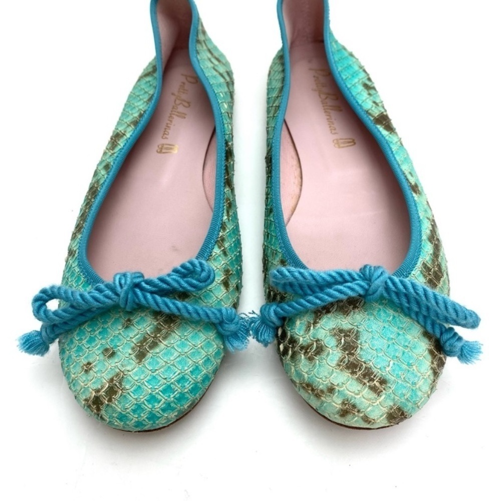 PRETTY Ballerinas Snakeskin Round toe Ballet Flats In Aqua Blue Green Size 8 - Picture 3 of 12